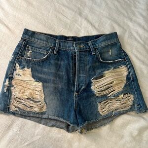Agolde Anja Parker Cut Off Shorts in Maurice Distressed Denim Size 27
